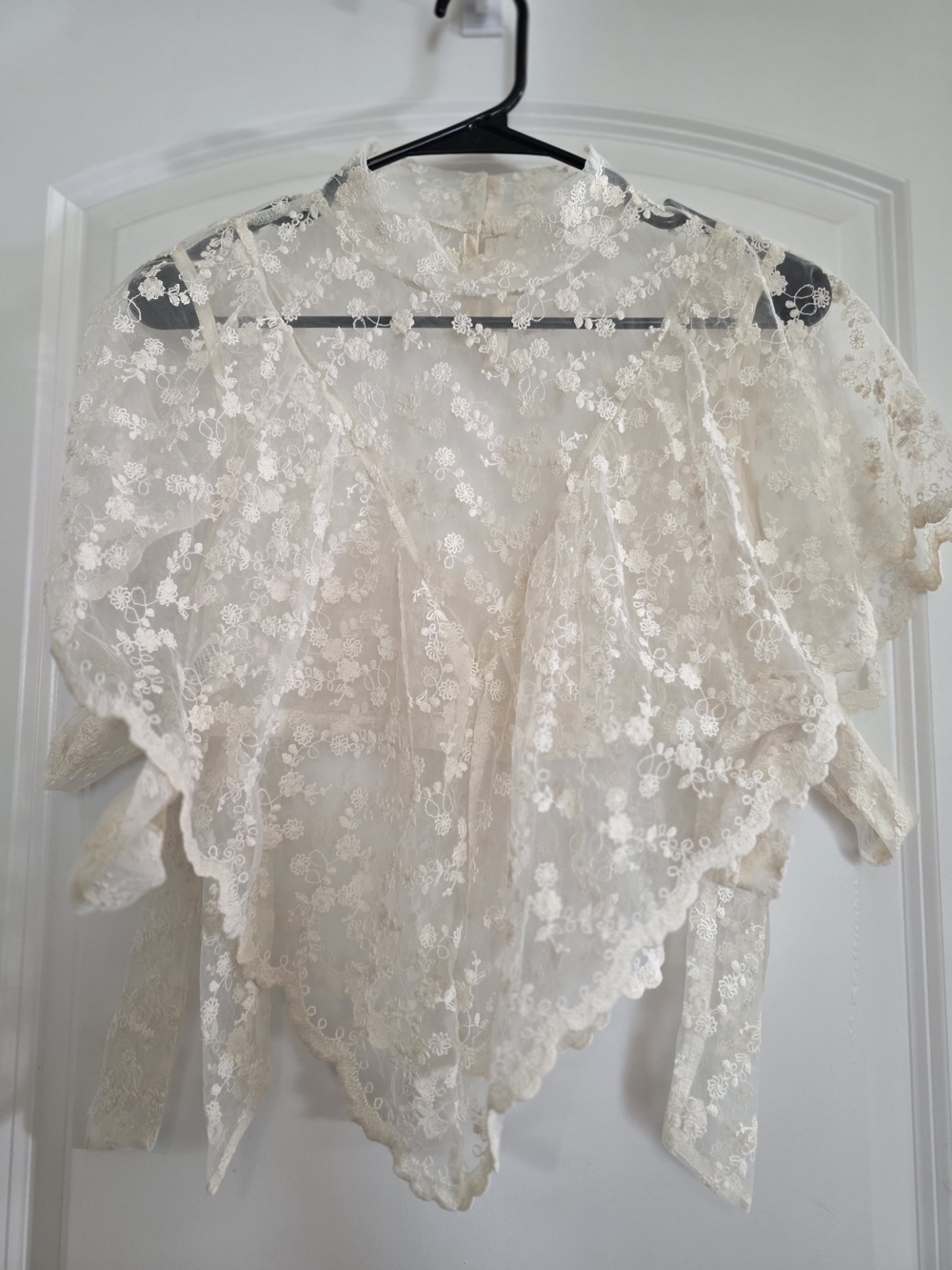 Ivory Lace Cropped Overlay Top